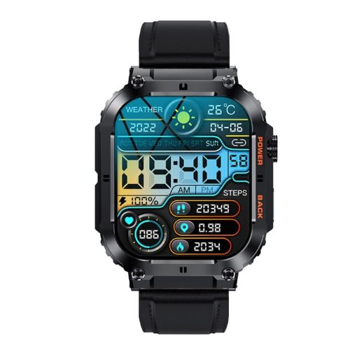 K57 Pro 1.96" Smart Watch - Black Leather - Waterproof - Bluetooth - 1