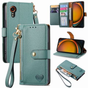 Samsung Galaxy Xcover 7 Green Leather Phone Case with Zipper Lanyard - 1