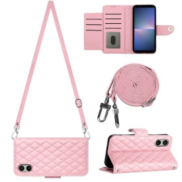 Sony Xperia 5 V Pink Leather Phone Case with Lanyard - 1
