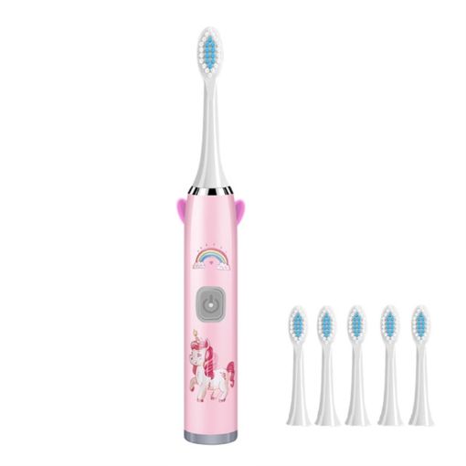 Cartoon Children Electric Toothbrush, Pink, 6 Heads - USB Charging - 1