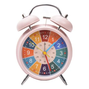 4 inch Dual Ring Round Alarm Clock (Pink) - 1