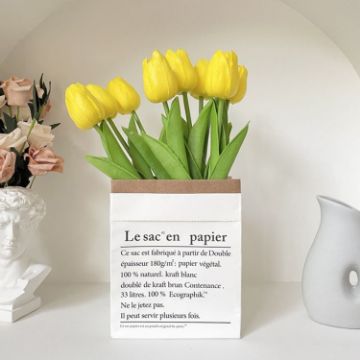 Picture of 10 In 1 Tulip Bouquet With Paper Bag Home Decoration Simulation Flowers Paper Bag Floral Set Arrangement (Yellow)