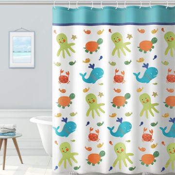 Picture of 180x180cm Thickened Polyester Fabric Printed Shower Curtain Cute Cartoon Waterproof Curtain With Hooks