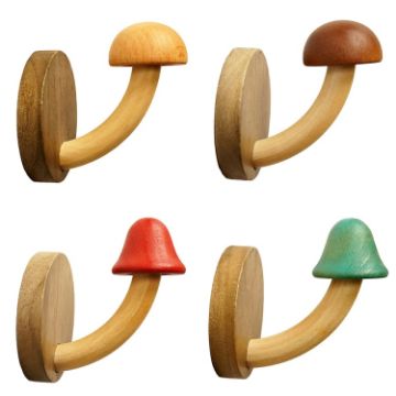 Picture of Wooden Mushroom Shape Punch-Free Coat Hook Home Decoration Storage Hook, Color: 4pcs/box