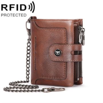 Picture of BULL CAPTAIN 088 RFID Anti-Theft Zipper Buckle Multi-Card Slot Cowhide Vertical Wallet (Coffee)