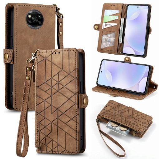Xiaomi Poco X3 NFC Geometric Zipper Wallet Leather Phone Case - 1