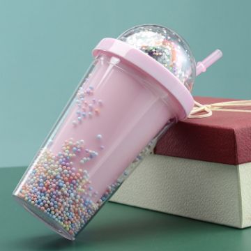 Rainbow Bubble Straw Cup Double-layer Plastic Girly Heart Drink Bottle - 1