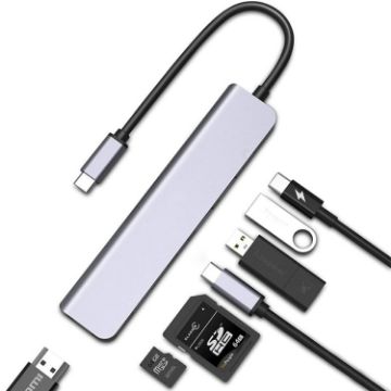 USB C Hub 7-in-1 Multiport Adapter with HDMI and SD/TF Card Reader - 1