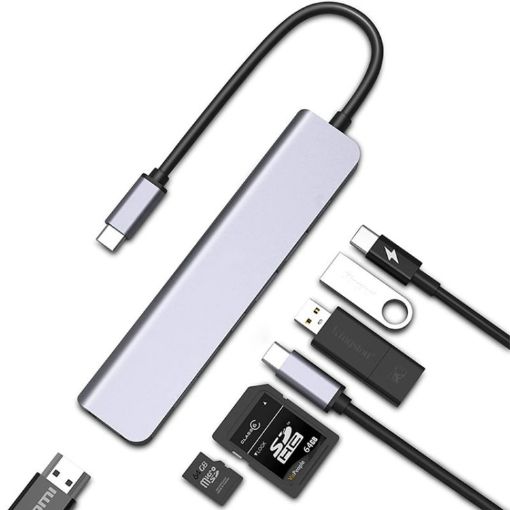 USB C Hub 7-in-1 Multiport Adapter with HDMI and SD/TF Card Reader - 1