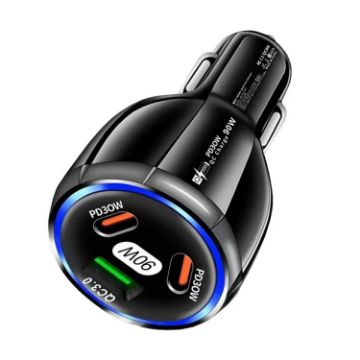 Picture of 90W Super Fast Charging USB-C Car Charger Dual PD 30W+QC3.0 Charging Station (Black)