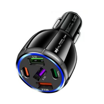 3USB+2PD 75W Car Mobile Phone Fast Charger - Black - 1
