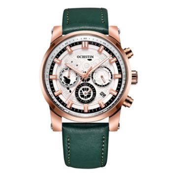 Picture of Ochstin 5111B Multifunctional Business Waterproof Luminous Leather Strap Quartz Watch (Rose Gold+Green)