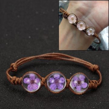 Picture of Lucky Handmade Woven Dried Flower Glass Beads Bracelets (Purple)