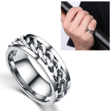 Picture of Punk Rock Stainless Steel Rotatable Chain Rings, Ring Size:9 (Silver)