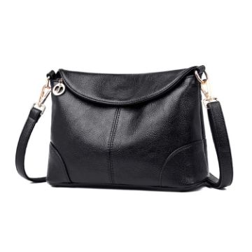 Black Leather Ladies Fashion Shoulder Bag - Small Square - 1