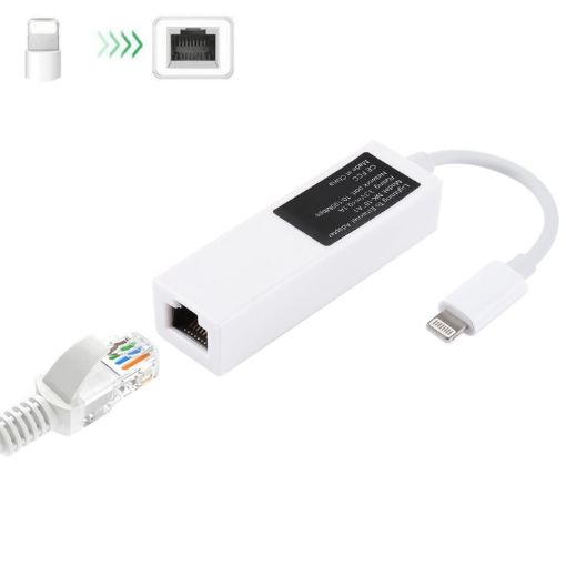 NK107A1 8 Pin to RJ45 Ethernet LAN Adapter Cable for iPhone/iPad, 16cm White - 1