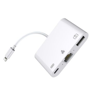 8 Pin to RJ45 Network Adapter + Charging Port + USB Camera Converter - 1