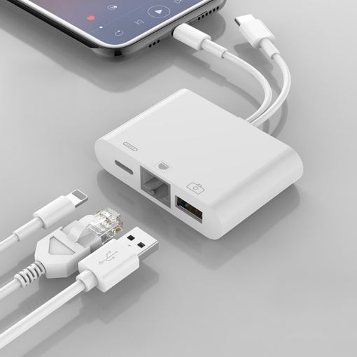 NK-107 Pro 3 in 1 USB-C/Type-C + 8 Pin Male to USB + RJ45 Adapter - 1