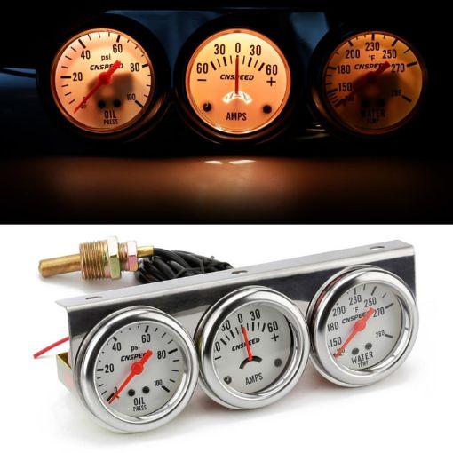 52mm 12V Car Triple Meter Gauge Set - Oil Press, Water Temp, Ammeter - 1