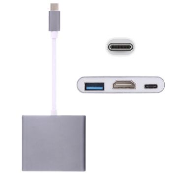 USB-C/Type-C 3.1 Male to Female Adapter - HDMI & USB 3.0 (Grey) - 1