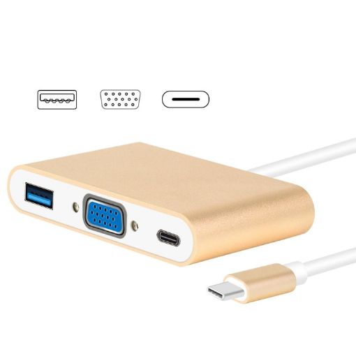 USB Type C to VGA 3-in-1 Hub Adapter - Gold - 1