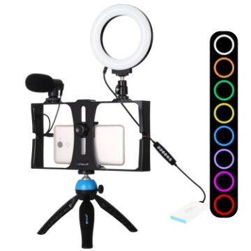 Picture of PULUZ 4-in-1 Vlogging Live Broadcast Smartphone Video Rig + RGBW Ring LED Selfie Light + Microphone + Tripod Kit (Blue)