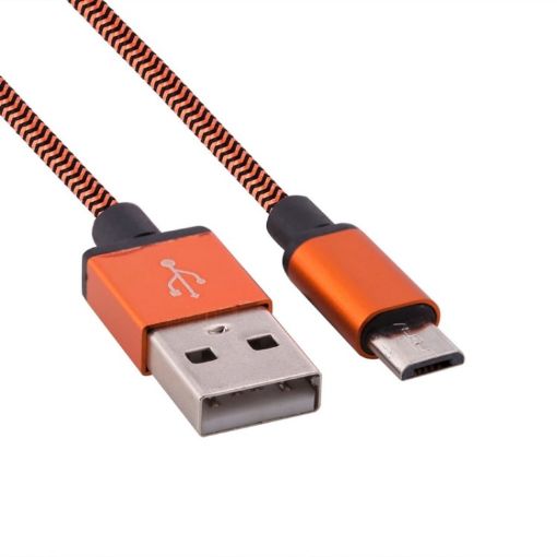 1m Woven Style Micro USB to USB 2.0 Data/Charger Cable - Orange - 1