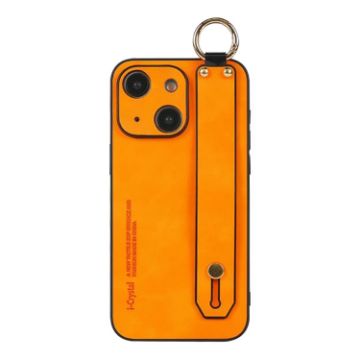 Picture of For iPhone 14 Lambskin Wristband Holder Phone Case (Orange)