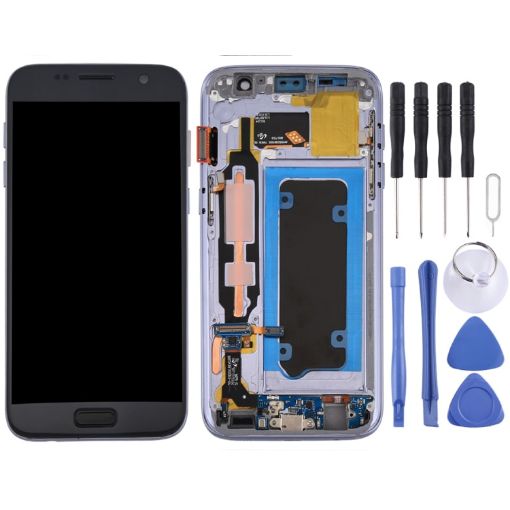 OLED LCD Screen for Galaxy S7/G930V Digitizer Full Assembly with Frame - Grey - 1