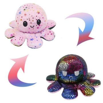 Flipped Octopus Doll Plush Toy - Sequined Black + Star Pink - 1