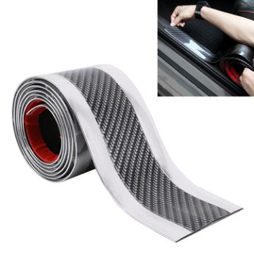 Universal Electroplate Carbon Fibre Car Door Threshold Decoration Strip Silver - 1