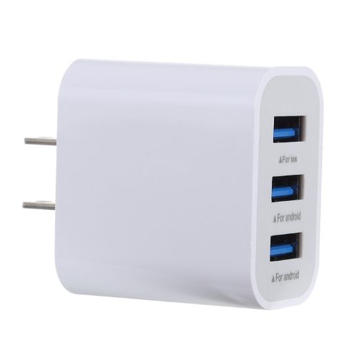 3.1A 3 USB Ports Quick Charger Travel Charger, US Plug - White - 1