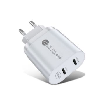 40W Dual Port PD USB-C Fast Charger for iPhone/iPad - EU Plug - 1
