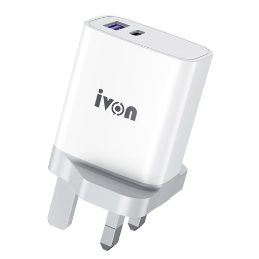 IVON AD52 18W USB-C/Type-C + USB Dual Port PD Fast Charge (UK Plug) - 1