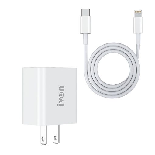 IVON AD48 18W PD Fast Charger + USB-C to 8 Pin Data Cable Set - 1