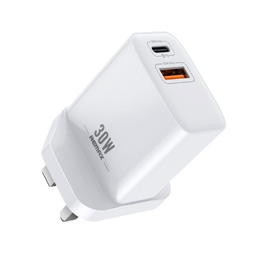 REMAX RP-U82 30W USB+USB-C Fast Charger - UK Plug (White) - 1