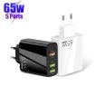 65W Dual PD Type-C + 3 x USB Multi Port Charger EU Plug White - 2