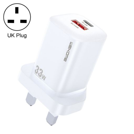 WK WP-U140 33W Power Series USB+USB-C Fast Charger - UK Plug (White) - 1