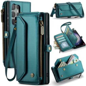 Samsung Galaxy S23 Ultra 5G CaseMe C36 Card Slots Zipper Wallet (Blue-green) - 1