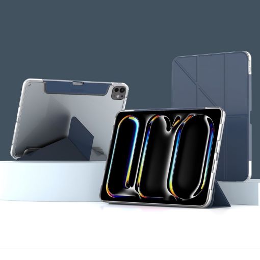iPad Pro 11 2024 Mutural Deformation Stand Leather Case - Dark Blue - 1
