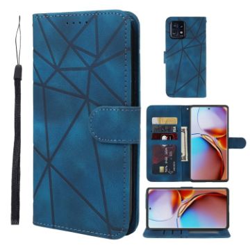 Motorola Edge+ 2023 Blue Leather Phone Case - Geometric Lines - 1
