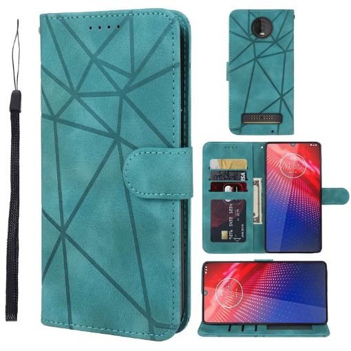 Motorola Moto Z4 Green Leather Phone Case - Geometric Lines - 1