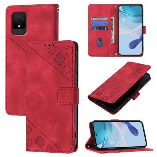 TCL 502 Red Embossed Leather Phone Case - Skin Feel - 1