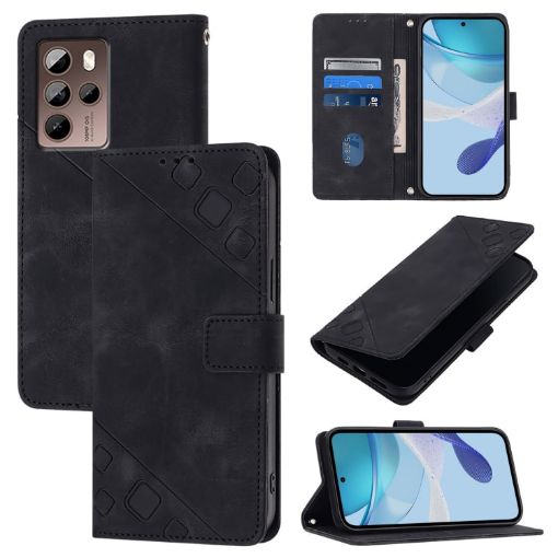 HTC U24 Pro Embossed Leather Phone Case - Black - 1