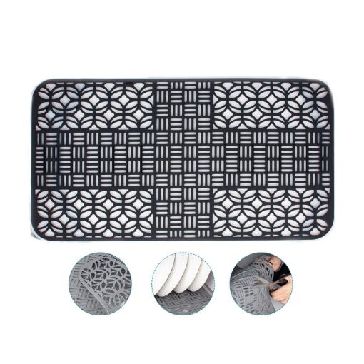 Silicone Sink Mat Cuttable Kitchen Cabinet Mat 66 x 35cm Black - 1
