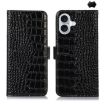 iPhone 16 Crocodile Top Layer Cowhide Leather Phone Case - Black - 1