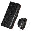 iPhone 16 Crocodile Top Layer Cowhide Leather Phone Case - Black - 6