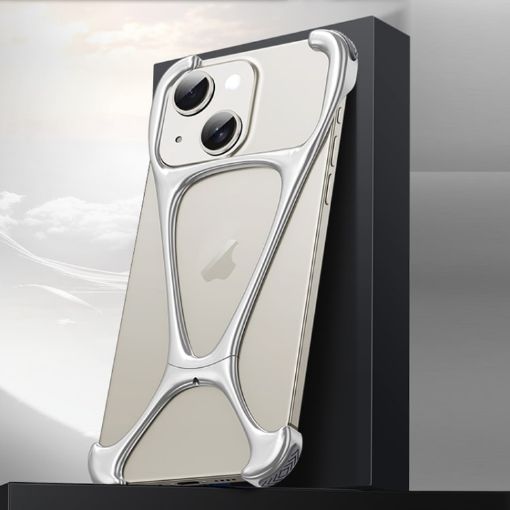iPhone 15 Hercules Zinc Alloy Metal Phone Case - Matt Silver - 1