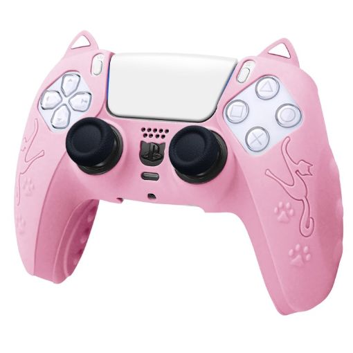 Sony PS5 Cat Ear Silicone Case (Pink) - Gamepad Protective Cover - 1