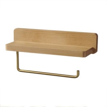 Beech Wood Wall-Mounted Paper Towel Rack Bathroom Shelf - 30cm - 1